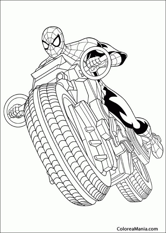 Dibujo de Spiderman en Moto 2 de Spiderman para colorear e imprimir gratis - Personaje de Spiderman