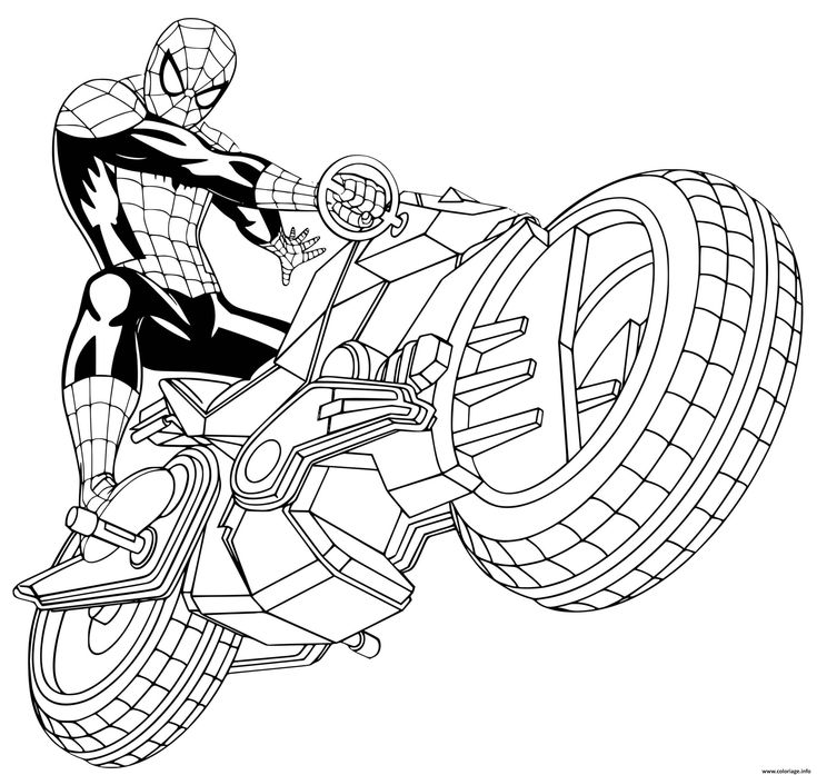 Dibujo de Spiderman en Moto de Spiderman para colorear e imprimir gratis - Personaje de Spiderman