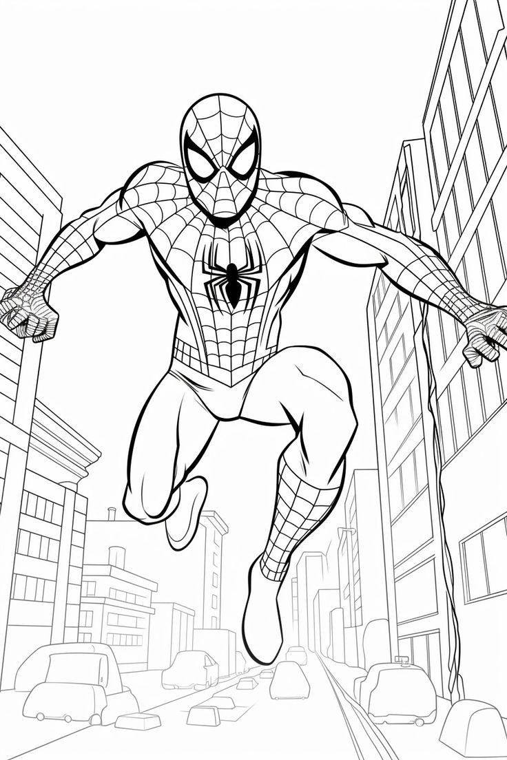 Dibujo de Spiderman Saltando de Spiderman para colorear e imprimir gratis - Personaje de Spiderman