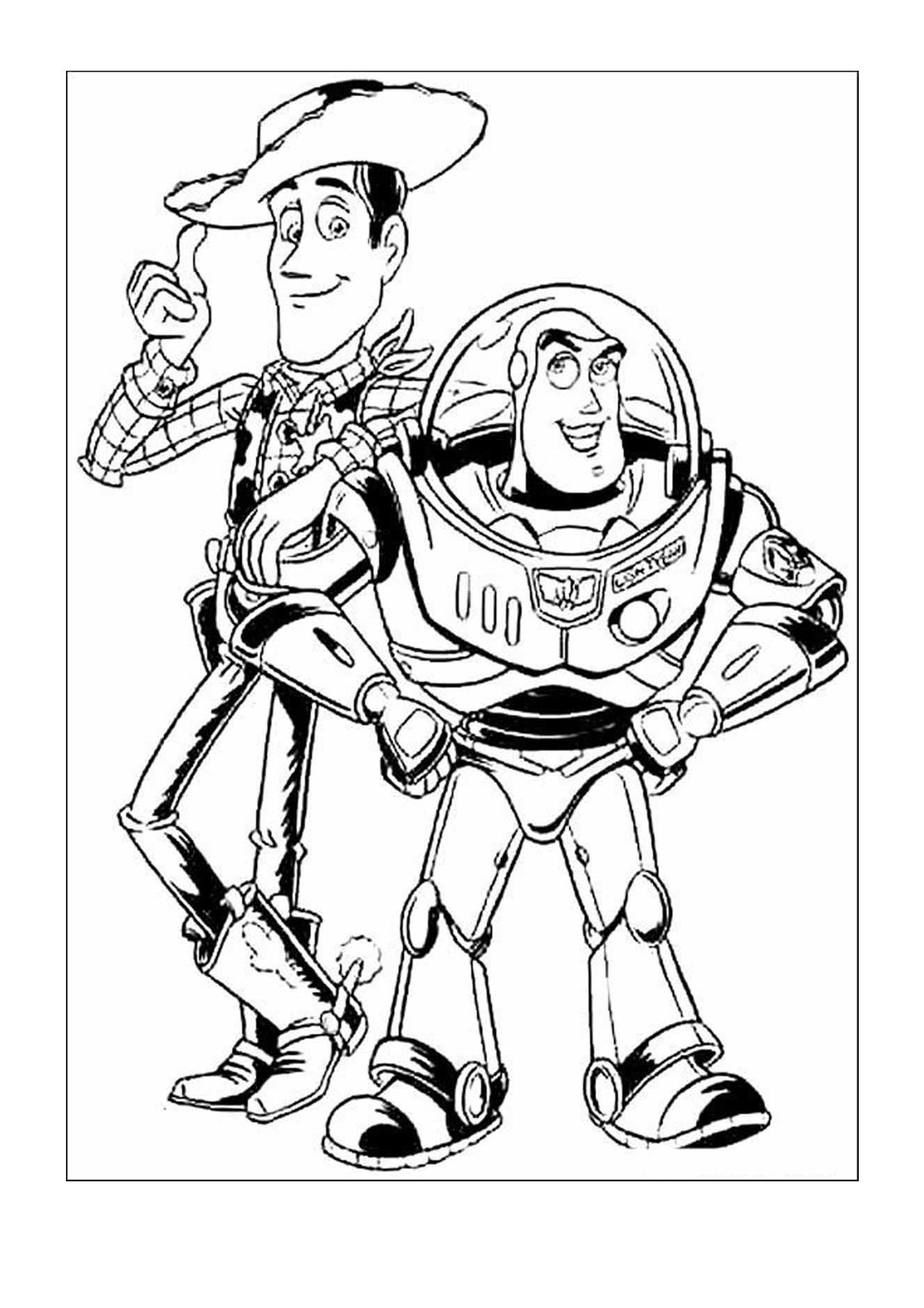 Dibujo de Woody y Buzz para colorear e imprimir gratis - Categoría Toy Story