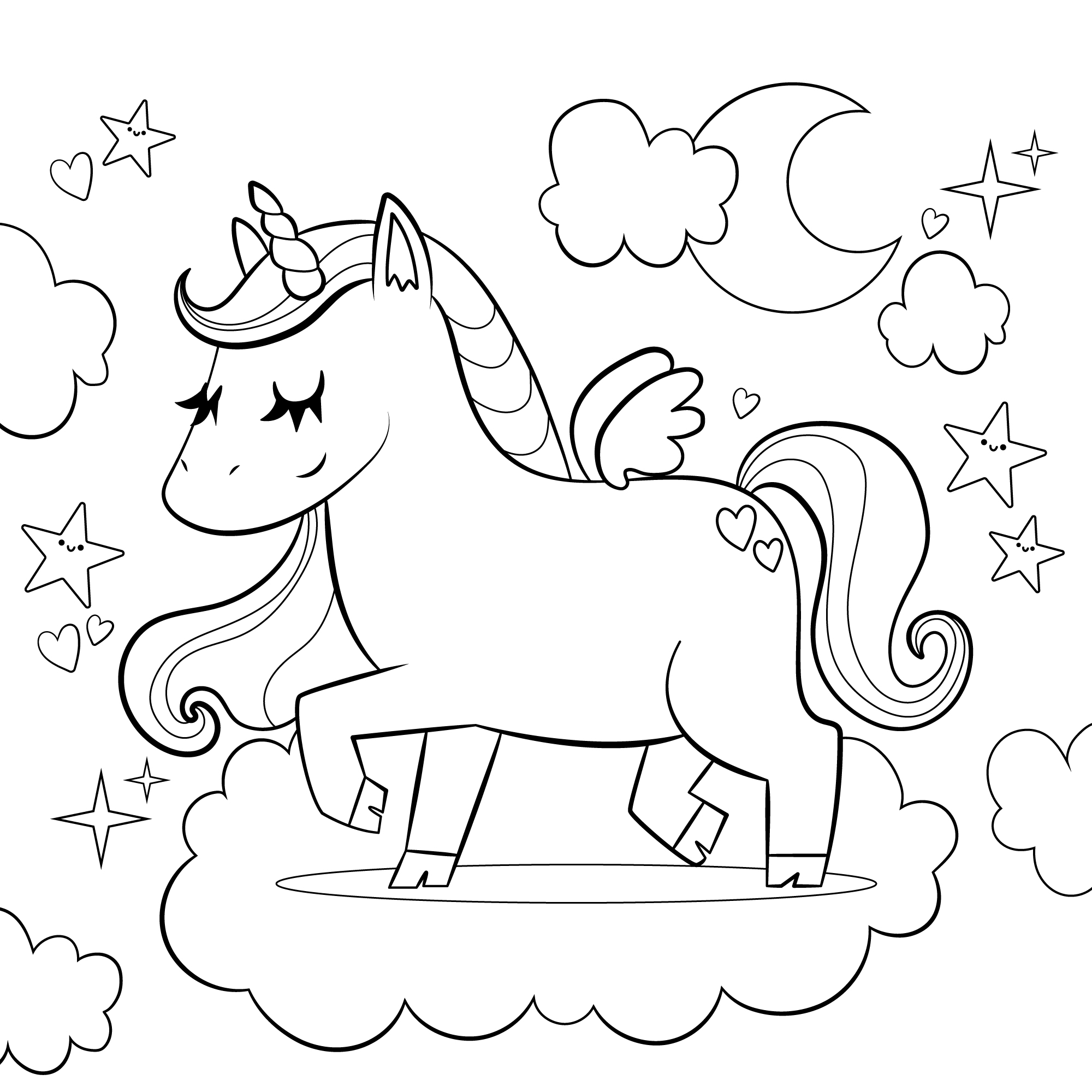 Dibujo de Unicornio Alado en las Nubes de Unicornios para colorear e imprimir gratis - Personaje de Unicornios