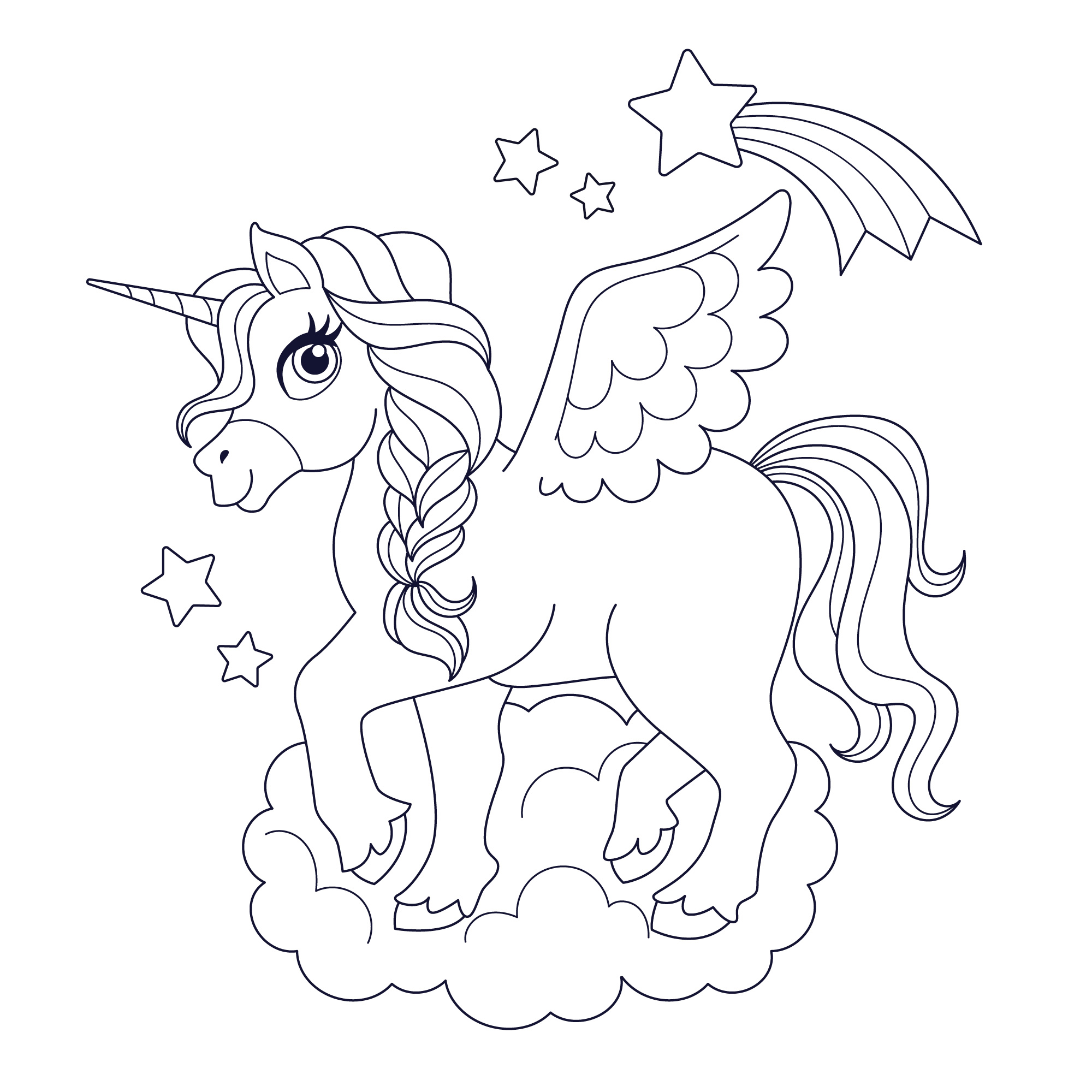 Dibujo de Unicornio con Arcoíris para colorear e imprimir gratis - Categoría Unicornios