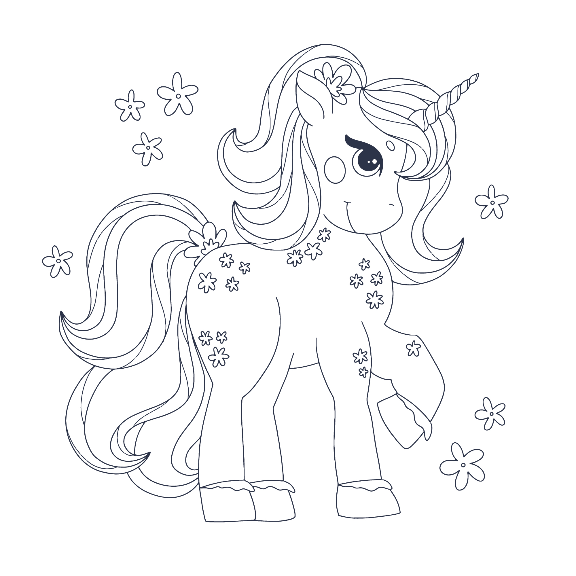 Dibujo de Unicornio Decorado con Flores de Unicornios para colorear e imprimir gratis - Personaje de Unicornios