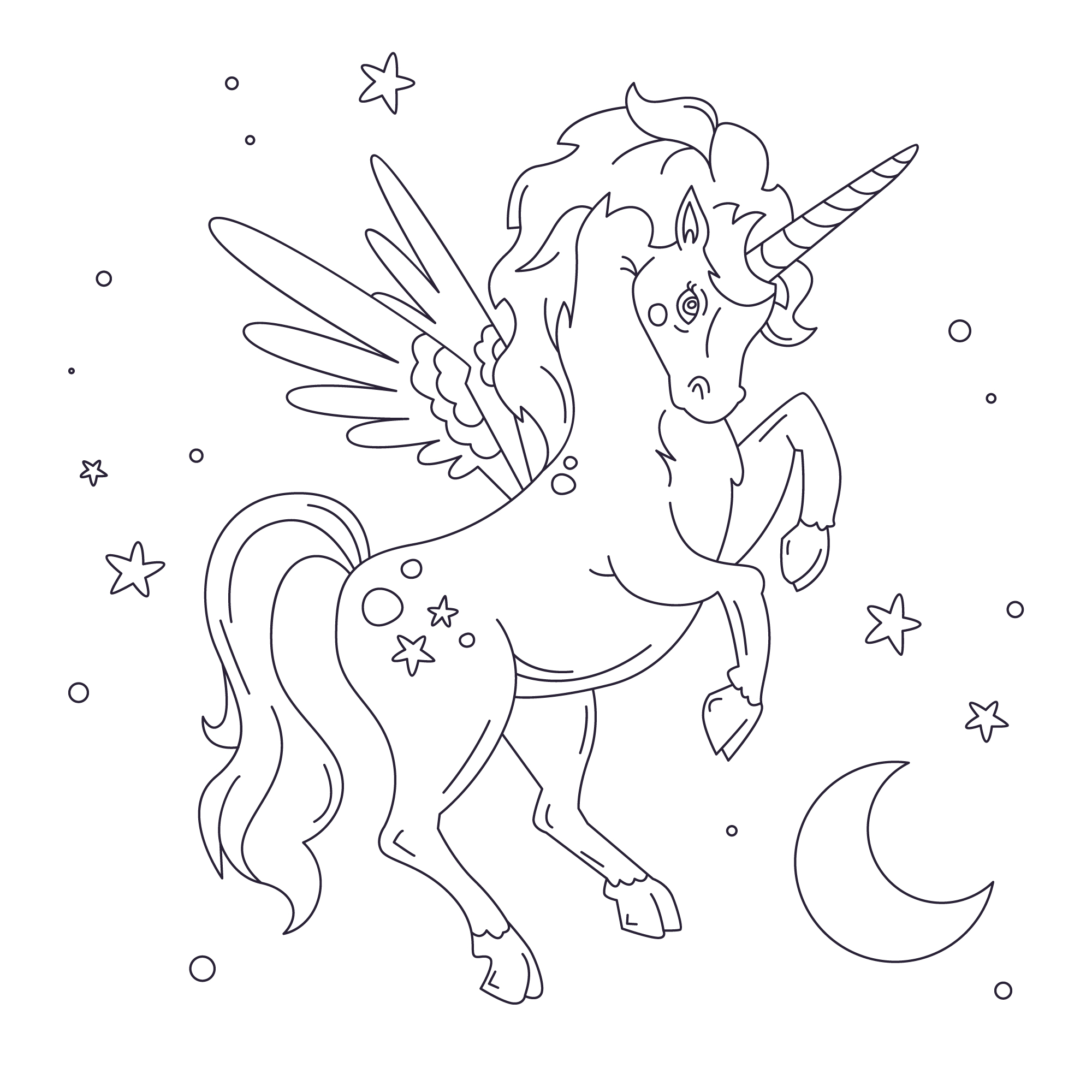 Dibujo de Unicornio con Luna de Unicornios para colorear e imprimir gratis - Personaje de Unicornios