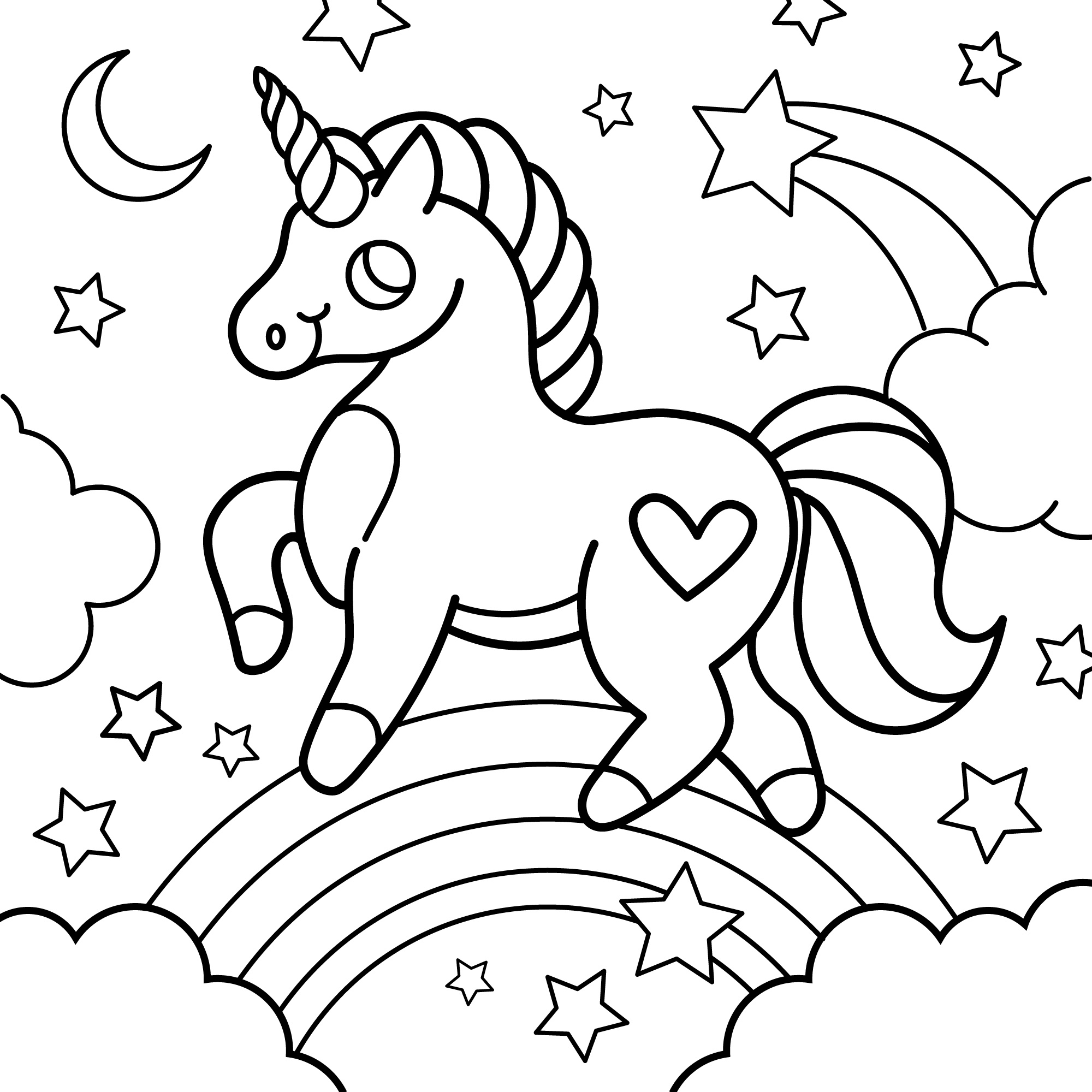 Dibujo de Unicornio Sobre el Arcoíris de Unicornios para colorear e imprimir gratis - Personaje de Unicornios